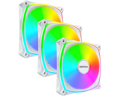 Montech RX120 PRO PWM Reverse Lüfter, ARGB - 3er-Pack, 120mm, weiß