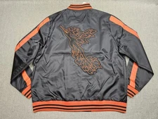 Pokemon Center Moltres Jacket Mens Large Black Insulated Varsity Satin Bomber