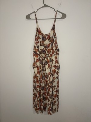 Free People Hot Tropics Jumpsuit Romper Wide Leg Crop Floral Tropical Summer Sz4