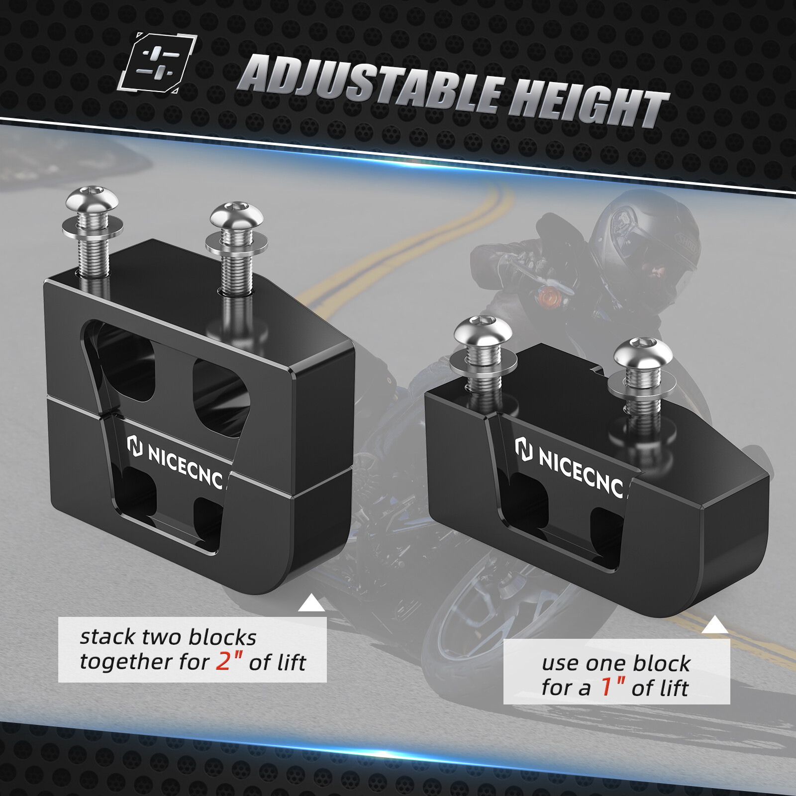 1" / 2" Kickstand Lift Block Riser Set For Harley Road King FLHR FLHRC