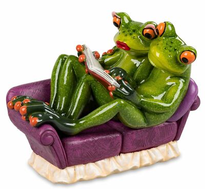 Formano lustige Frösche Figur Froschpaar auf Couch mit Buch  Poly 12 cm 