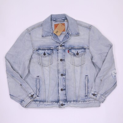 Unisex Levi's Vintage Fit Trucker Jacket Medium Wash Distressed Size: L .*