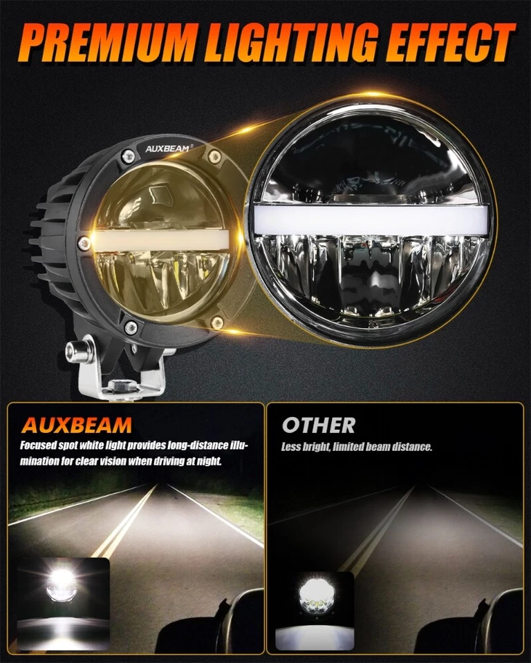 Auxbeam 4IN 110W LED PODS Offroad LED 驱动器灯带琥珀色 DRL FORD BRONCO — 第 4/4 张图片