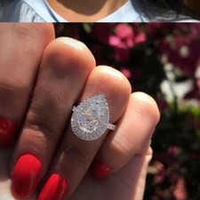 Lab-Created 2.90 Ct Pear Cut White Diamond Wedding Ring 925 Sterling Silver