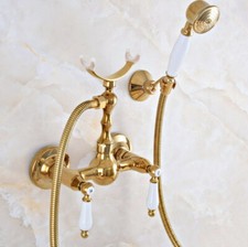 Golden Wall Mounted Bathroom Shower Faucet Set With Hand Shower Head Mixer Tap