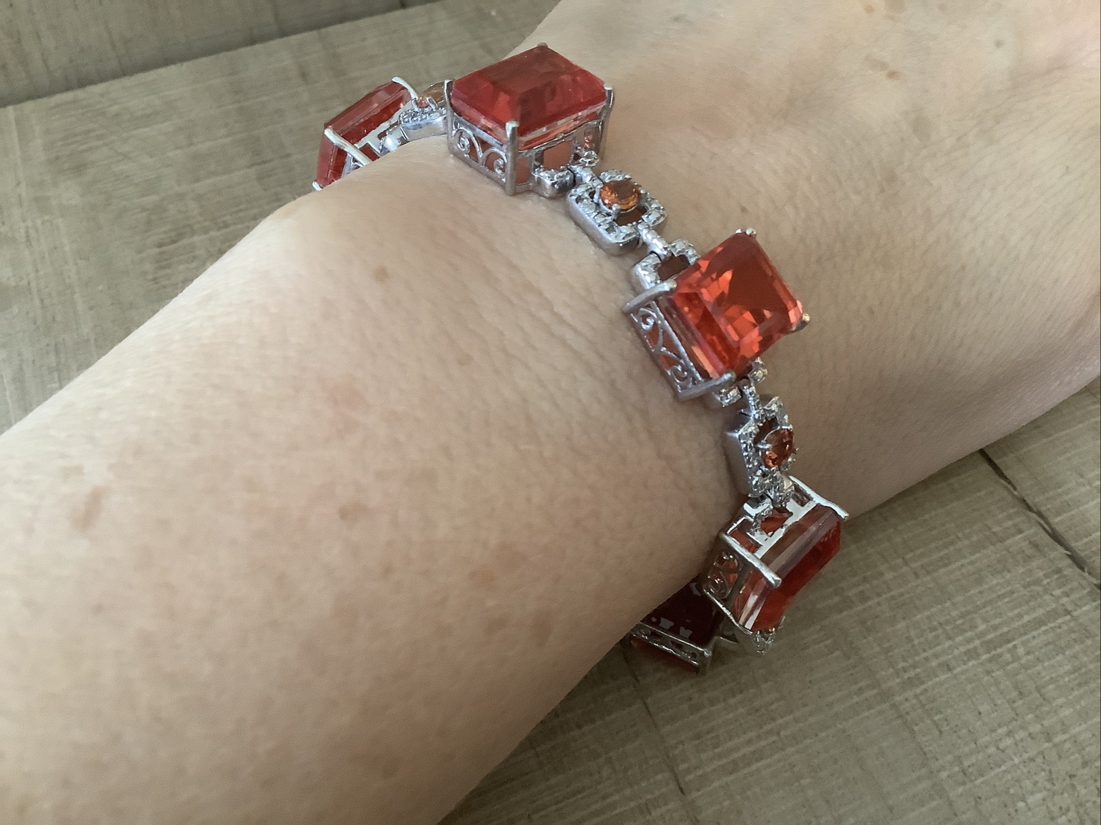 Chunky Sterling  Silver Rectangular Orange Coral … - image 2