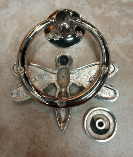 Decorative Solid Brass Dragonfly Ring Hardware Door Knocker Polished Nickel - Picture 2 of 2
