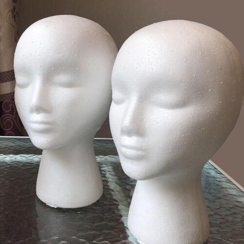 White Female Head Model Wig Hair Hat Glass Display Mannequin Foam  Styrofoam - Afbeelding 1 van 11