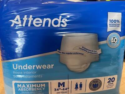 NEW Package Of Attends Disposable Underwear Size M 34 -44  20 Count