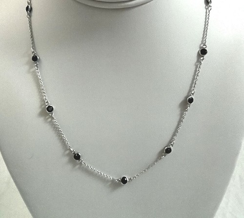 6 Ct Round Cut Lab Created Black Onyx Men's Station Necklace 14K White Gold Over - Picture 2 of 11