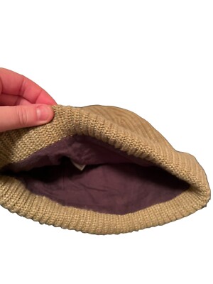 The North Face Hat Tan Brown Knit Beanie Logo Ribbed Lined  display picture 2