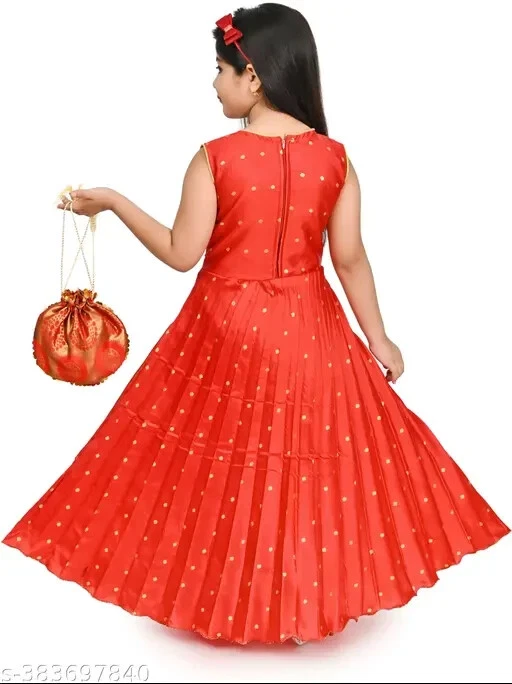 Indian Traditional Silk Printed Embroidered Gown Dress for Girls/Kids - Image 2 of 4