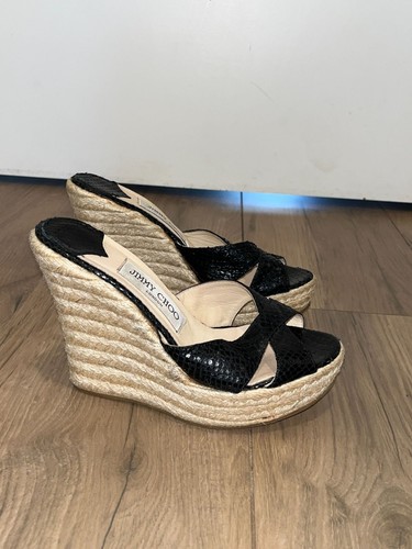 Sandalias de cuña alpargata de cuero en relieve Jimmy Choo negras de piel de serpiente talla 6 - Imagen 5 de 11