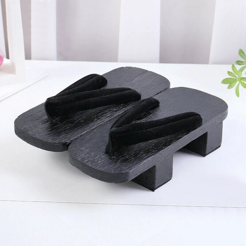 Mens Wood Kimono Geta Clog Flip Flop Thong Sandals Slippers Japanese Shoes Black