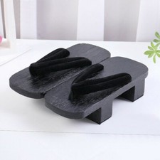 Mens Wood Kimono Geta Clog Flip Flop Thong Sandals Slippers Japanese Shoes Black
