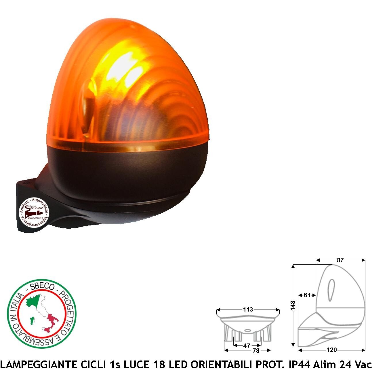 Allarme Movimento 18 LED Arancione 12-24V: Sicurezza per la Casa