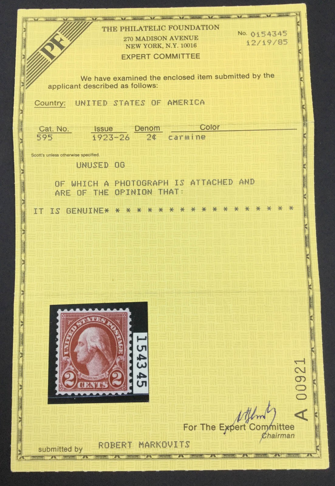 MOMEN US STAMPS 595 MINT OG NH XF PF CERT LOT 76382 eBay