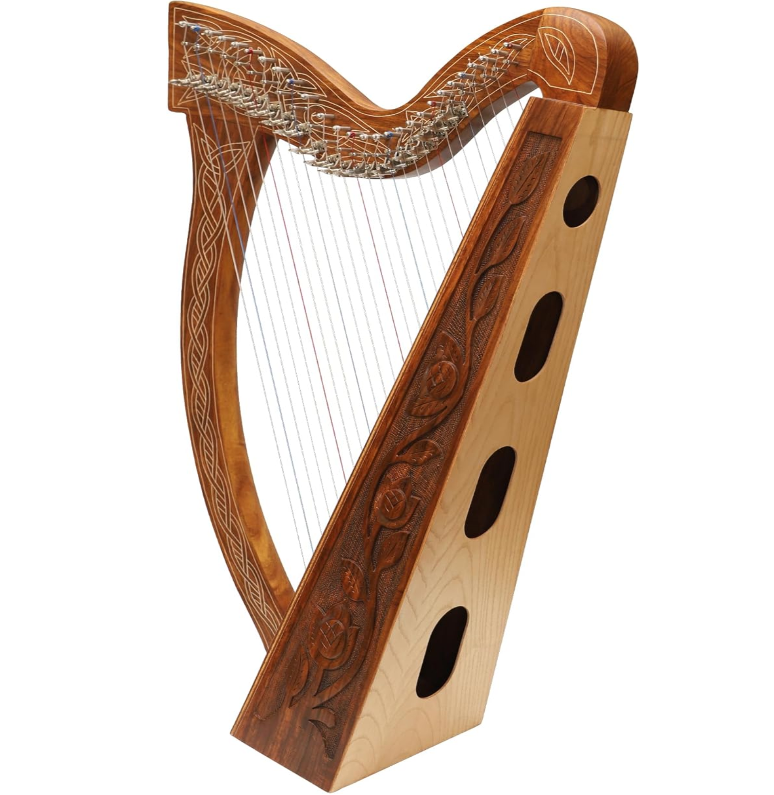 IRISCH KELTISCHE HARFE 27 SAITEN mit Halbtonklappen HARPE ARPE HARP ...