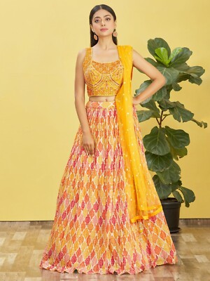 Yellow Lehenga Choli Designer Indian Lehenga Wedding Haldi Reception Party  Wear | eBay