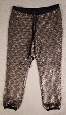 Free People Morelia Beige Bronze Brown Sequin Party Joggers Pants Size M