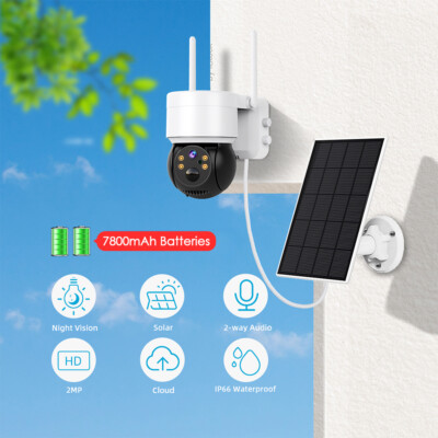 Security Camera System Outdoor Home Solar Battery Powered Wireless WIFI 2MP PTZ
