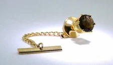 8mm Checkerboard Round Smoky Quartz Gemstone Gold Color Tie Tack EPTT594
