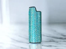 Turquoise Rhinestone Metal Shell Lighter Case Cover Holder Fits Bic Lighters