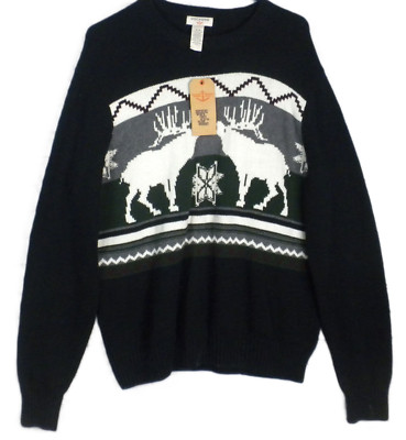 DOCKERS Men's Black, Gray & White Elk Motif Pullover Sweater Size M