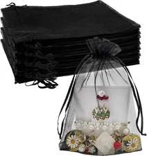 100PCS Sheer Organza Bag 5''X7'' Black Mesh Bags Drawstring Gift Bag Small for J