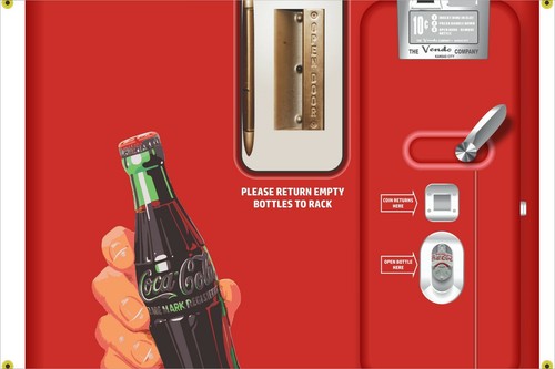 COCA COLA VINTAGE VENDING MACHINE VENDO REPLICA MODEL 39 REMAKE PRINTED MURAL - Picture 3 of 6
