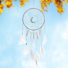 White Dream Catchers for Bedroom With Tassel and Half Moon Pendant