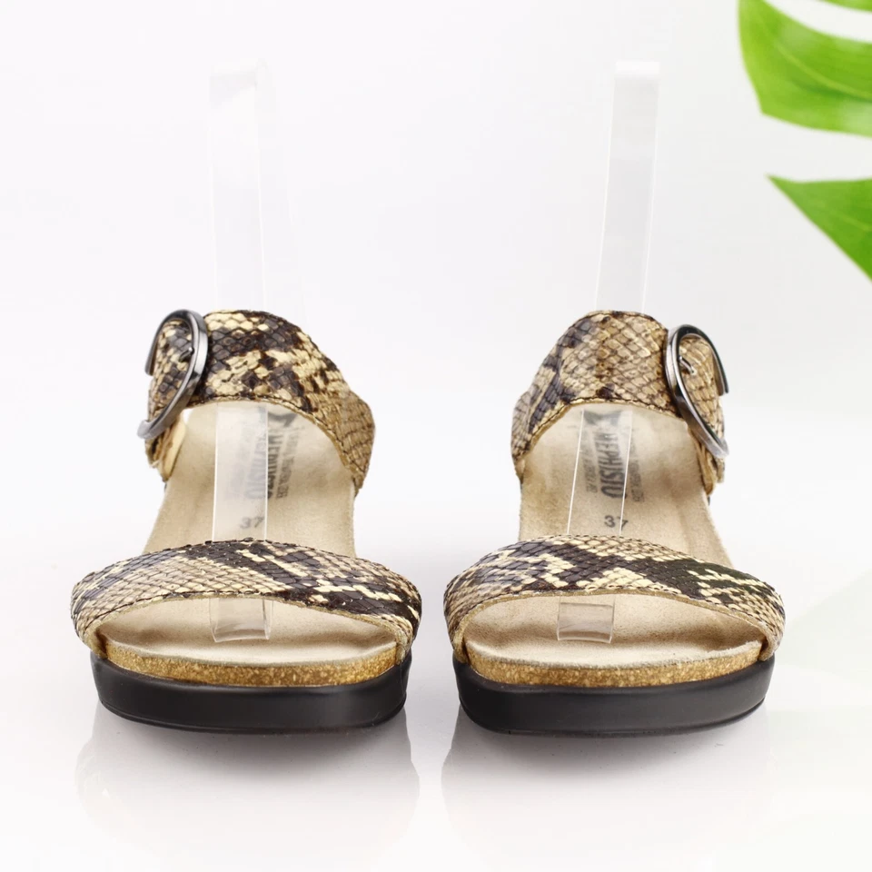 Mephisto Womens Nadia Sandal Size 37 7 Brown Leather Python Wedge Heel Slide - Image 2 of 4