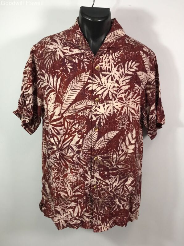 TOMMY BAHAMA Brown Short Sleeve Button Silk Hawaiian Shirt Men -Size MEDIUM -NWT