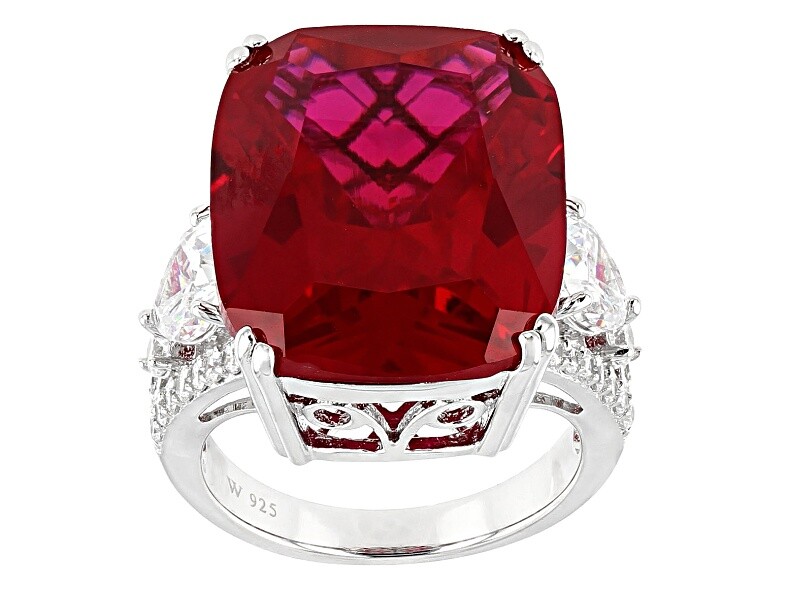 Sparkling Red Cushion 21.65CT Ruby With Heart & Round Cut CZ Three