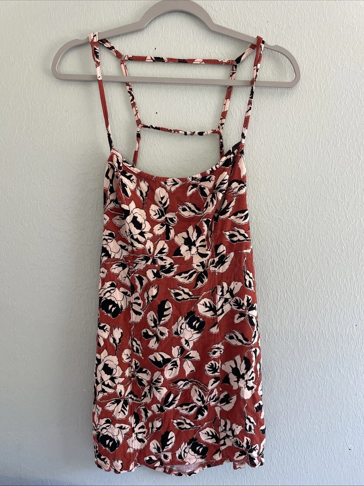 Mini Vestido Free People Bring it Back Rojo Óxido Floral Sin Mangas Espalda Abierta Tirantes M Foto 3 de 4