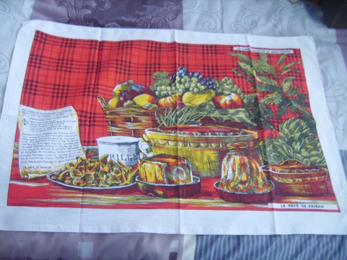 Vintage tea towel "Les cahiers-recettes de Marie-France" 48 cm x 70 cm