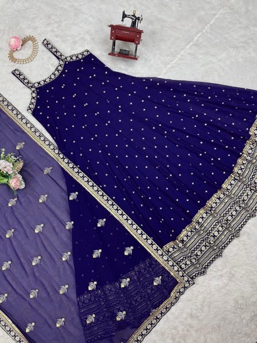 Indian Ethnic Wear Faux Georgette Fancy Gown With Dupatta For Wedding & Party - Picture 9 of 13