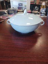 Vintage Lidded Cassarole Dish With Loop Handles Made In USA Color Baby Blue