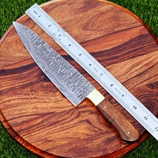 Custom Made Hand Forged Damascus Steel Santoku Chef Knife Kitchen Knife