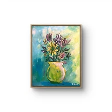 KISHWORKS Original acrylic art - Purple Flowers - 11"x14" signed on paper