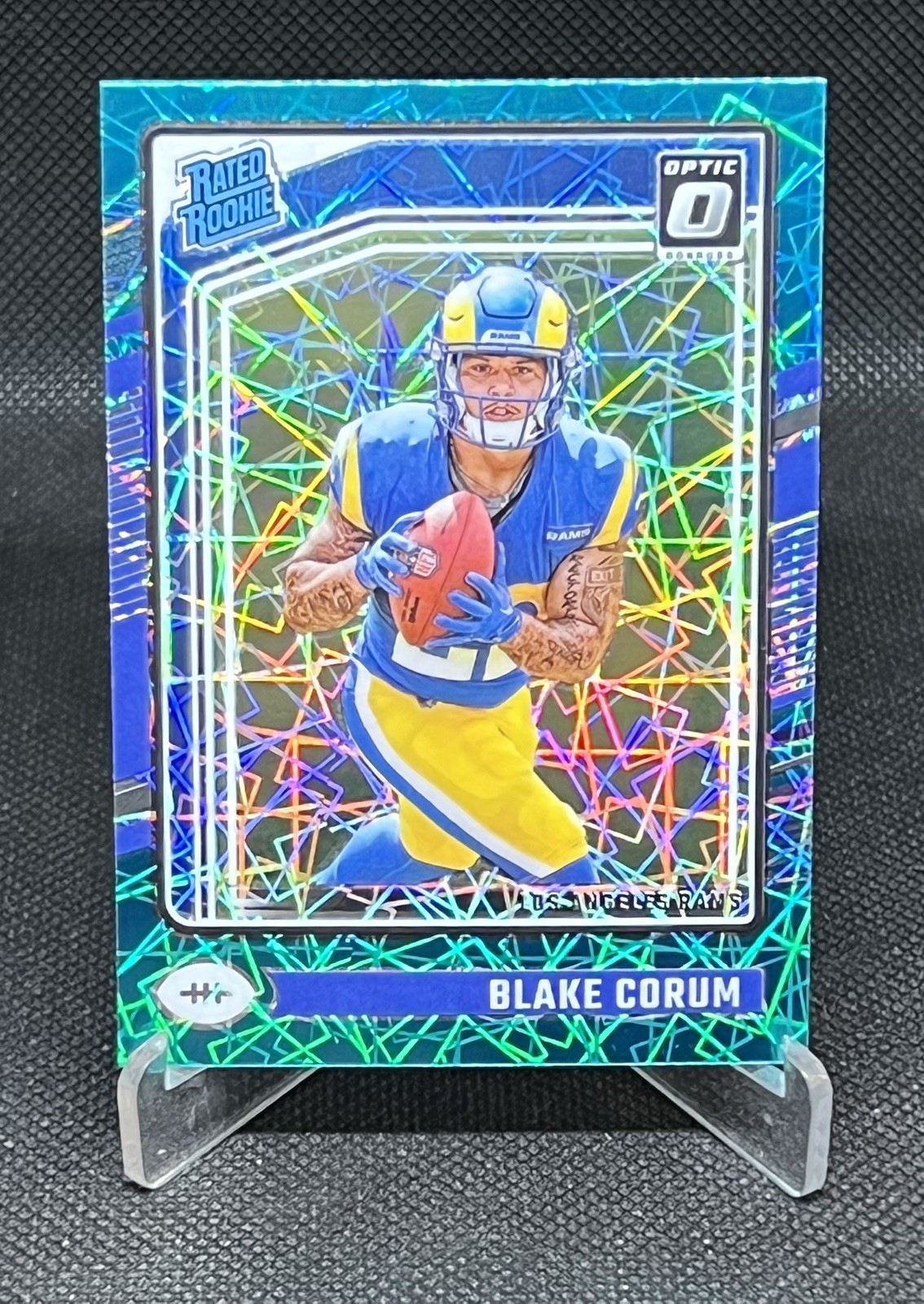 2024 Donruss Optic #208 Blake Corum Los Angeles Rams Teal Velocity Rated Rookie