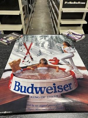 SEXY VINTAGE BUDWEISER THE KING OF BEERS HOT TUB STEAMY POSTER RARE SKIING GIRLS