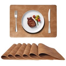 Cowhide Pattern PU Leather Placemats Set of 6 Heat Resistant Kitchen Table Mats