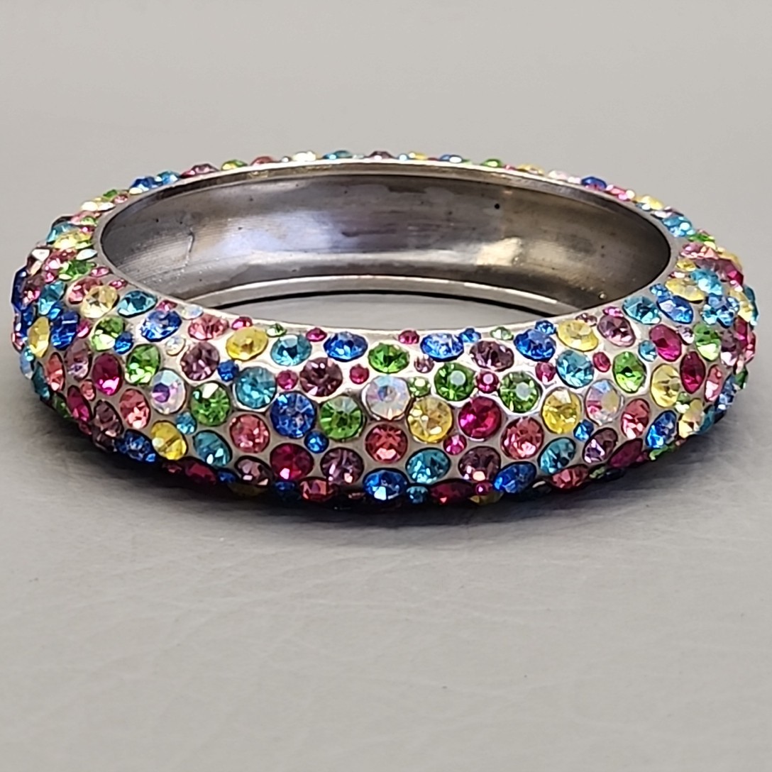 Rhinestone Bangle Bracelet Multicolor Silver Tone… - image 6