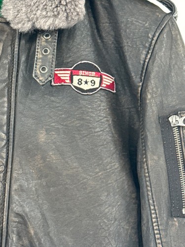 Gipsy Mens Leather Aviator Jacket Sherpa Collar Patches mens large - Picture 3 of 11