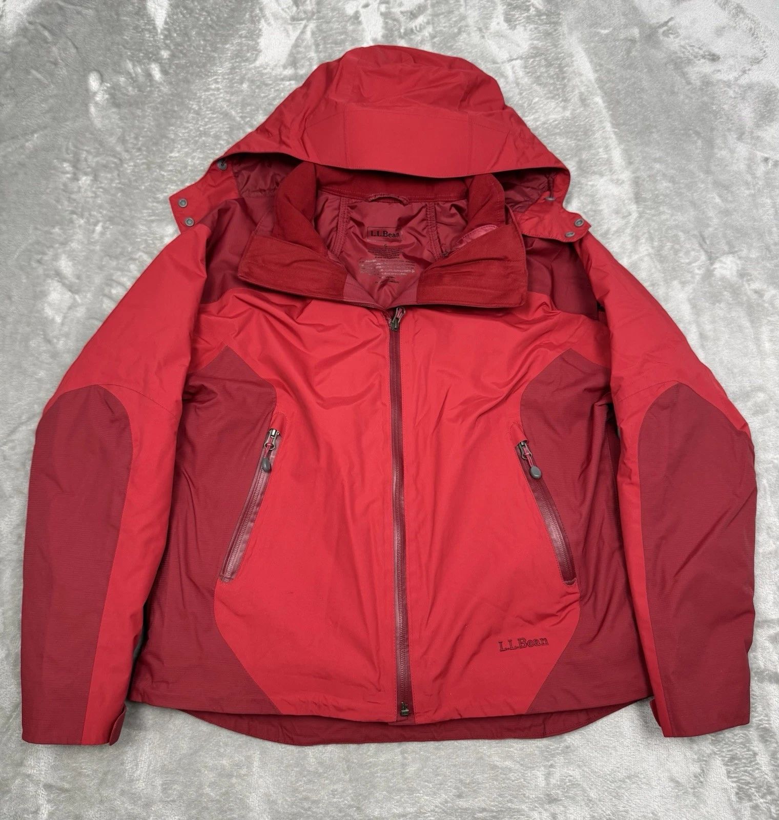 LL Bean 3 In 1 Jacket Mens Small Red Waterproof Nylon Insulated Winter Coat Tech