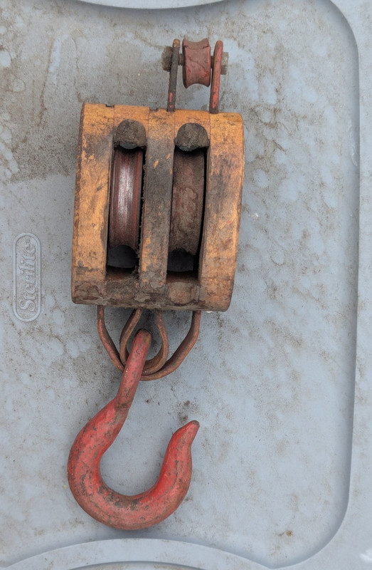 Vintage Wooden Block and Tackle Rope Set Double Pulleys