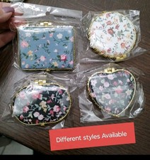 2 Padded Compacts Pick Shapes Floral Retro 2 Sided Mirror Girly Gift New In Bag