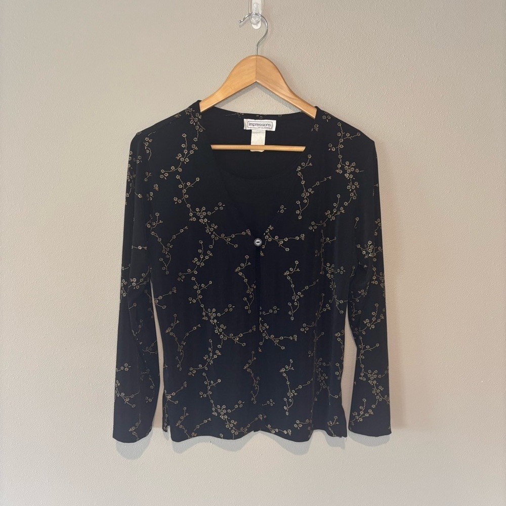 VINTAGE Y2K IMPRESSIONS OF CALIFORNIA Women’s Long Sleeve Black Floral Top