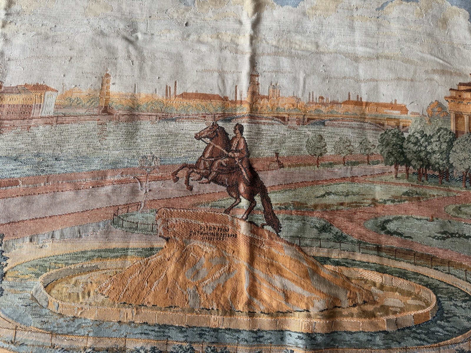 Vintage tapestry wall hanging featuring monument to Peter the Great. image 2